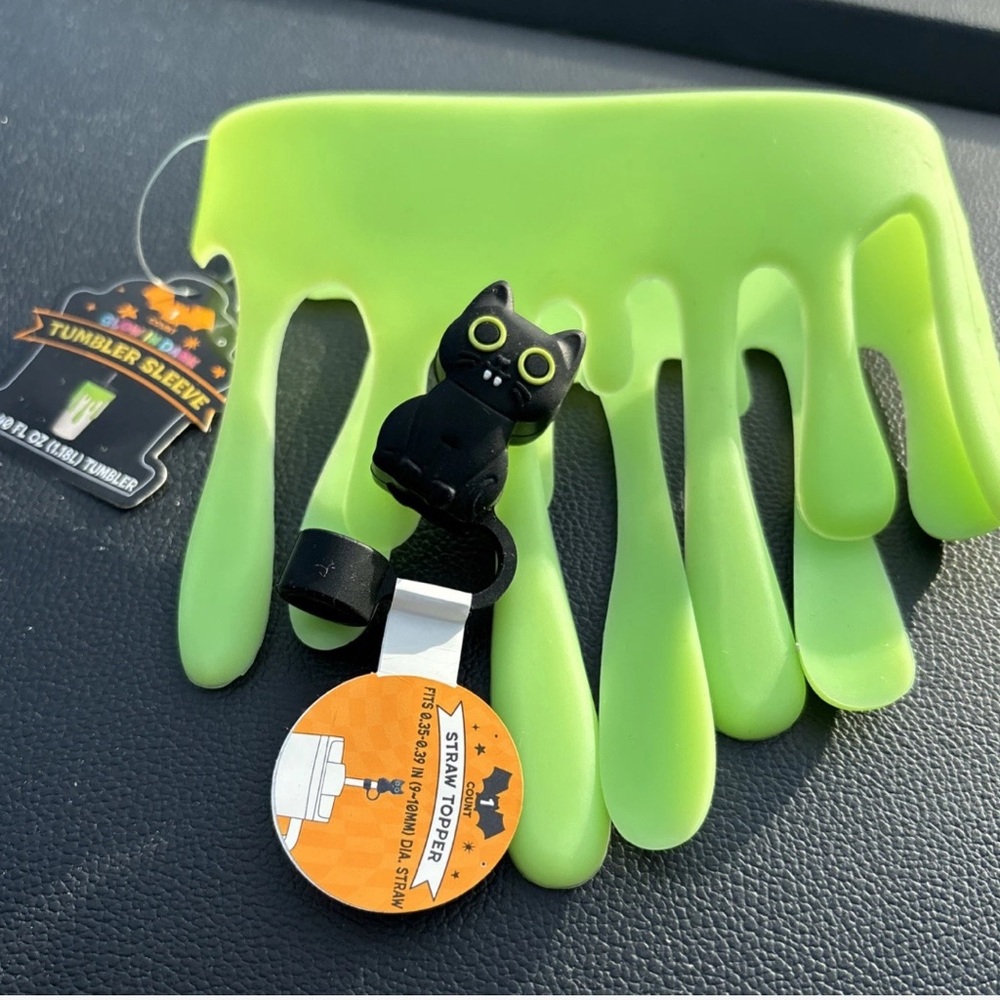 Target Bullseye Glow in the Dark Slime Tumbler Sleeve Halloween Cat Straw Topper
